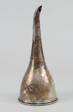 
	
		A George III silver wine funnel, London c.1807, makers mark worn, with engraved crest,...
