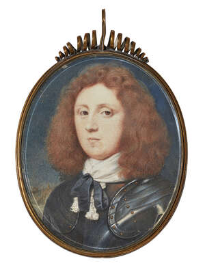 
	
		Attributed to John Hoskins, 
		English 1589-1664- 
		 
		Portrait miniature of a...