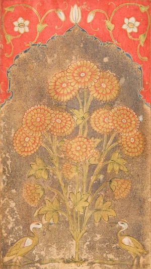A floral spray under a cusped pointed arch with lotus finial,&nbsp;Central India, circa 1880,&nbsp;
Opaque...