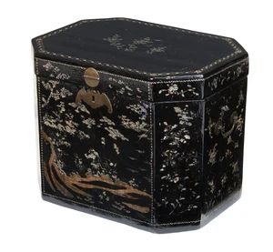 A Chinese abalone inlaid black lacquered tea chest, last quarter 19th century,&nbsp;of octagonal...