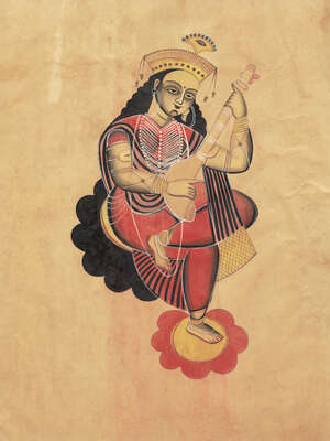 
	
		Two Kalighat paintings, Eastern India, circa 1880,  opaque pigments and silver on paper,...