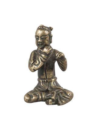 
	
		A Chinese bronze scroll weight, Ming dynasty, 17th century, modelled as a boy playing a...