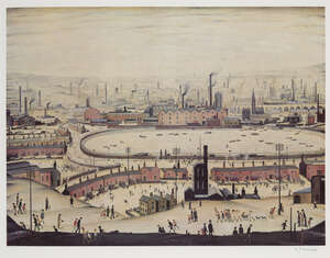 
	
		Laurence Stephen Lowry RBA RA, 
		British 1887-1976-
		 
		The Pond, 1974;
		 
		offset...