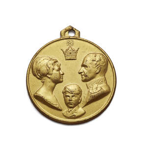 
	
		A gilt metal medal commemorating the coronation of Muhammad Reza Shah and Queen Farah...