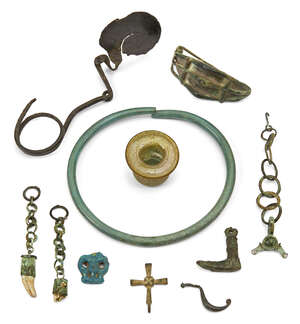 
	
		A miscellaneous group of objects, including a Bronze Age bronze torc, circa 1800  1400...