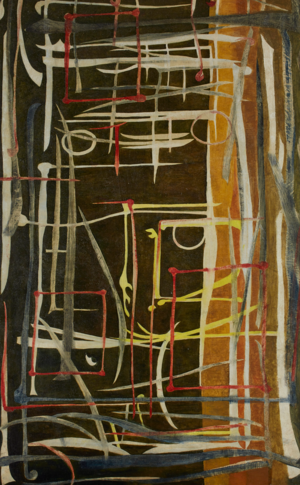 Martin Bradley, British, b.1931 - Composition, c.1948/50; oil on board, 128 x 78 cm (ARR) 