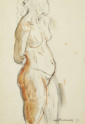 
	
		Leon Underwood, 
		British 1890-1975- 
		 
		Nude Study, 1939;
		 
		pencil and chalk,...