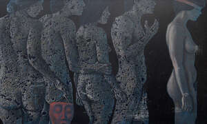 
	
		Koert Linde, Dutch, mid 20th century- A Lesson on the Threshold, 1989; acrylic on canvas,...