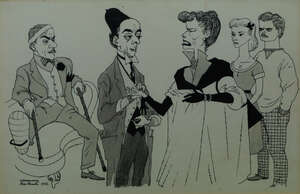 
	
		John Musgrove Wood, British, 1915-1999, also known as Emmwood, two cartoons of theatrical...