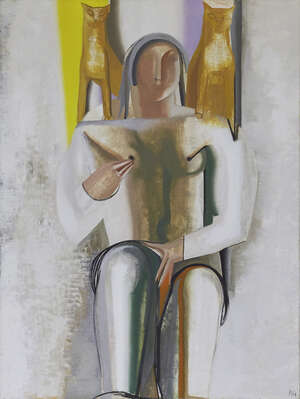 
	
		Joseph Mellor Hanson,
		British 1900-1967-
		 
		Femme avec deux chats;
		 
		oil on...