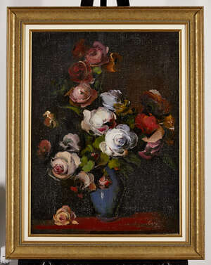 
	
		Dmitri Korjanov,
		Russian b.1941- 
		 
		Bouquet, 1995; 
		 
		oil on canvas, signed...