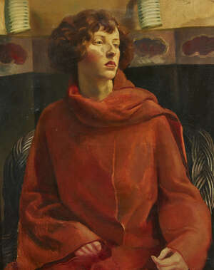 
	
		Sydney William Carline,
		British 1888-1929-
		 
		Portrait of a lady in a red robe...