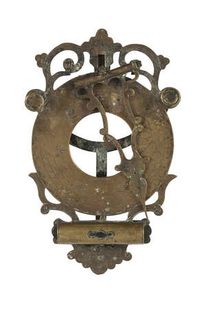 
	
		A Chinese brass string gnomon folding sundial, late Qing dynasty, engraved to the dial...
