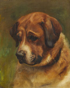 
	
		Arthur John Elsley, 
		 
		British 1860-1952- 
		 
		Portrait of a dog; 
		 
		oil...