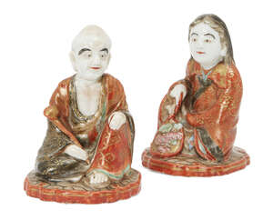 
	
		A pair of Japanese Kutani figures, Meiji period, each signed Dai Nippon Kutani to base,...