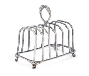 
	
		A French silver toast rack by André Aucoc, 1887-1911, with shaped partitions for six...