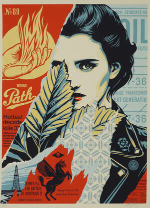 
	
		Shepard Fairey,
		American b.1970-
		 
		Wrong Path, 2017; 
		 
		screenprint in colours...