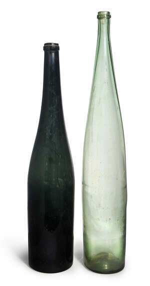 
	
		A large German blue green glass Moselle bottle, probably 19th century, 69.5cm high,...