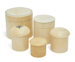 
	
		A Victorian cylindrical ivory box, with hinged lid, 11cm high x 12cm diameter, together...