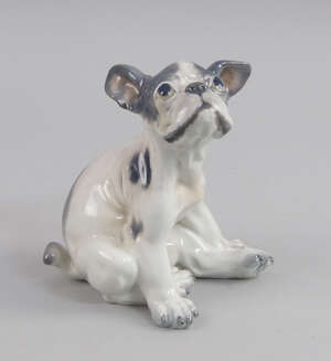 A Danish porcelain model of a French bulldog by Dahl Jensen, 20th century, model number 1088, printed marks to base, 17cm high