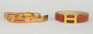 
	
		Hermes: a tan leather belt, with gilt metal H clap, 82-95cm wearable length, together...