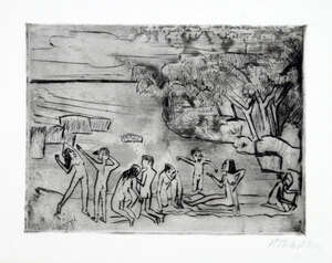 
	
		Max Pechstein, 
		German 1881-1955-
		 
		On the Shore, 1920;
		 
		etching with...