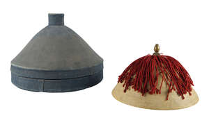 
	
		A Chinese Mandarin's summer court conical hat, late 19th century, of woven bamboo, with...