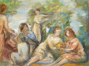 
	
		French School, 
		late 19th/early 20th century- 
		 
		Les Baigneuses; 
		 
		pastel...