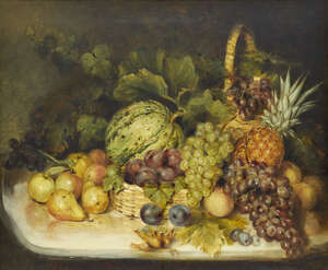 
	
		Circle of John F. Francis, 
		American 1808-1886- 
		Still life with fruit and baskets...