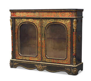 
	
		A French ebonised Boulle work and gilt metal mounted side cabinet, late 19th Century, the...