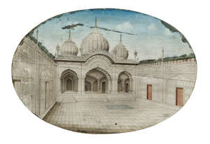 
	
		A Company School painting on ivory of the Moti Masjid, Agra, circa 1860, opaque pigments...