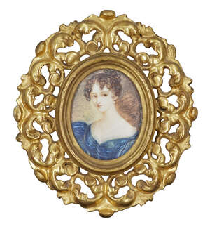 
	
		M Guilllermin, 
		French, late 19th century- 
		 
		Portrait miniature of a lady,...