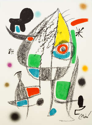 Joan Miro, 
		Spanish 1893-1983- 
		 
		Maravillas con variaciones acrosticas en el jardin de miro, 1975; 
		 
		lithograph printed in colours, from the