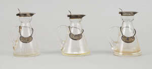 
	
		A pair of silver mounted glass whiskey flasks, London c.1910, Hukin & Heath Ltd, together...