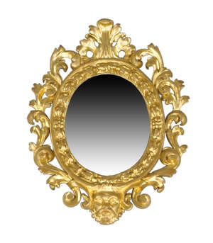 
	
		An Italian carved giltwood mirror, late 18th century, with carved mask and foliate...