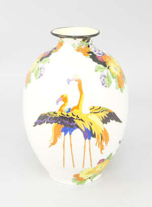
	
		A Royal Doulton vase, decorated with coloured flamingos, Registration no. 727521, 22.5cm...