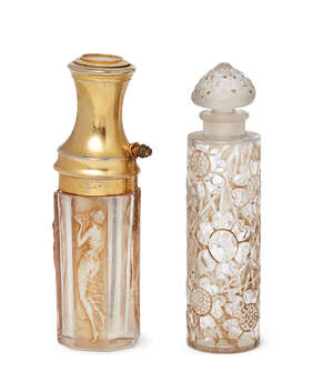 
	
		René Lalique (1860-1945), an atomiser and a scent bottle
		Designed 1924, both moulded R...