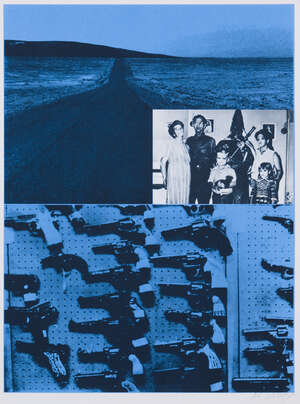
	
		Jacques Monory,
		French b.1934-
		 
		Guns from USA 76, 1976;
		 
		screenprint in...