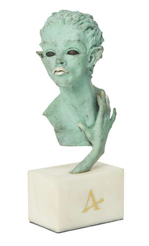 
	
		Kevin Coates (b.1950), 
		 
		'Head of Ariel' sculpture, 1987, 
		Green patinated...