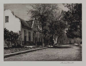 
	
		Andre Naude, 
		South African b.1950- 
		The Shady Road, Vergelegen; 
		etching on...