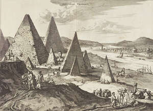John Ogilby, 
		British 1600-1676- 
		 
		Egiptische Piramiden and de Stadt Benin, 1670; 
		 
		etchings on laid paper, two, both from the English trans