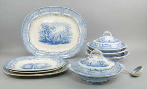
	
		A Ridgeways Humphreys Clock pattern pottery part dinner service, to comprise nine dinner...