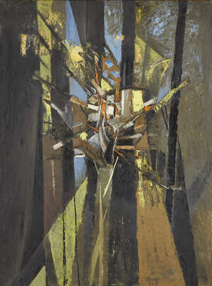 
	
		Henry Inlander,
		Austrian/British 1925-1983-
		 
		Man in tree;
		 
		oil on canvas,...
