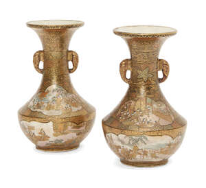 
	
		A pair of Japanese miniature Satsuma vases, late 19th century, each finely painted in...
