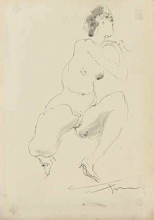 Lucio Fontana,Italian 1899- 1968
Nudo;
black ink and wash on paper, signed lower right, 32 x 22.5cm (unframed)(ARR) (VAT charged on hammer price) 
Provenance: 