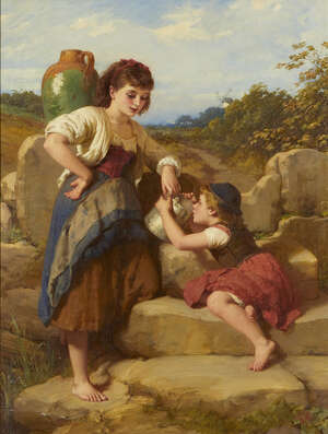 Henry Le Jeune ARA, 
British 1819-1904- 
A welcome refreshment; 
oil on panel, signed with...