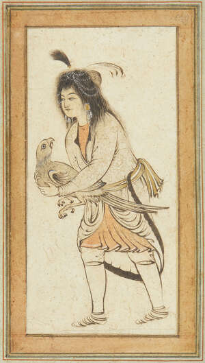 
	
		A Safavid-style painting of a youth, Iran,19th century, depicted wearing a loosely tied...