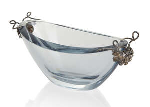 
	
		Strombergshyttan, 
		 
		'T336' glass bowl with sterling mounts designed by Einar...