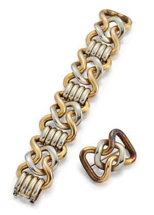 
	
		A two colour bracelet, of fancy link design, French import marks, length 17.5cm; together...
