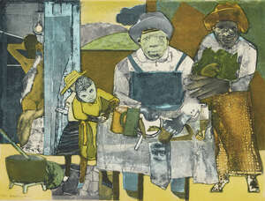 
	
		Romare Bearden, 
		American 1911-1988-
		 
		The Family, 1975;
		 
		photo-etching and...